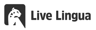 This picture is a logo for Live Lingua. It has a picture of a cat like animal on one side and the words Live Lingua on the other.